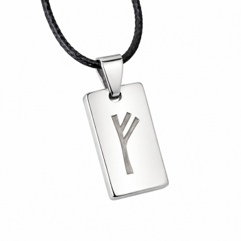 Halskette aus einem Lederband mit einen Kettenanhänger der Nordischen Rune Fehu die der Göttin Freya zugeordnet wird. Der Runenanhänger Fehu ist aus Silber 935 und in Handarbeit hergestellt. Das Fehu Zeichen ist eingraviert