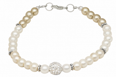 Unser Armband Schutzengel ist mit Weißen, zarten Rosee und Ockerfarbenen Perlen und hat mittig eine Strassperle. Zwischen den unterschiedlichen Farben befinden sich zur farblichen Trennung flache Metallperlen. Das Armband wurde in liebevoller Handarbeit b