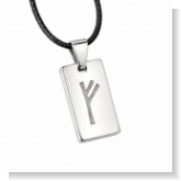 Halskette aus einem Lederband mit einen Kettenanhänger der Nordischen Rune Fehu die der Göttin Freya zugeordnet wird. Der Runenanhänger Fehu ist aus Silber 935 und in Handarbeit hergestellt. Das Fehu Zeichen ist eingraviert