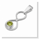 zu sehen ist ein Kettenanhänger in Silber 935 in der Form eines hängenden Endloszeichens. In der unteren Schleife ist ein Zirkon in Aquamarinfarbe eingearbeitet